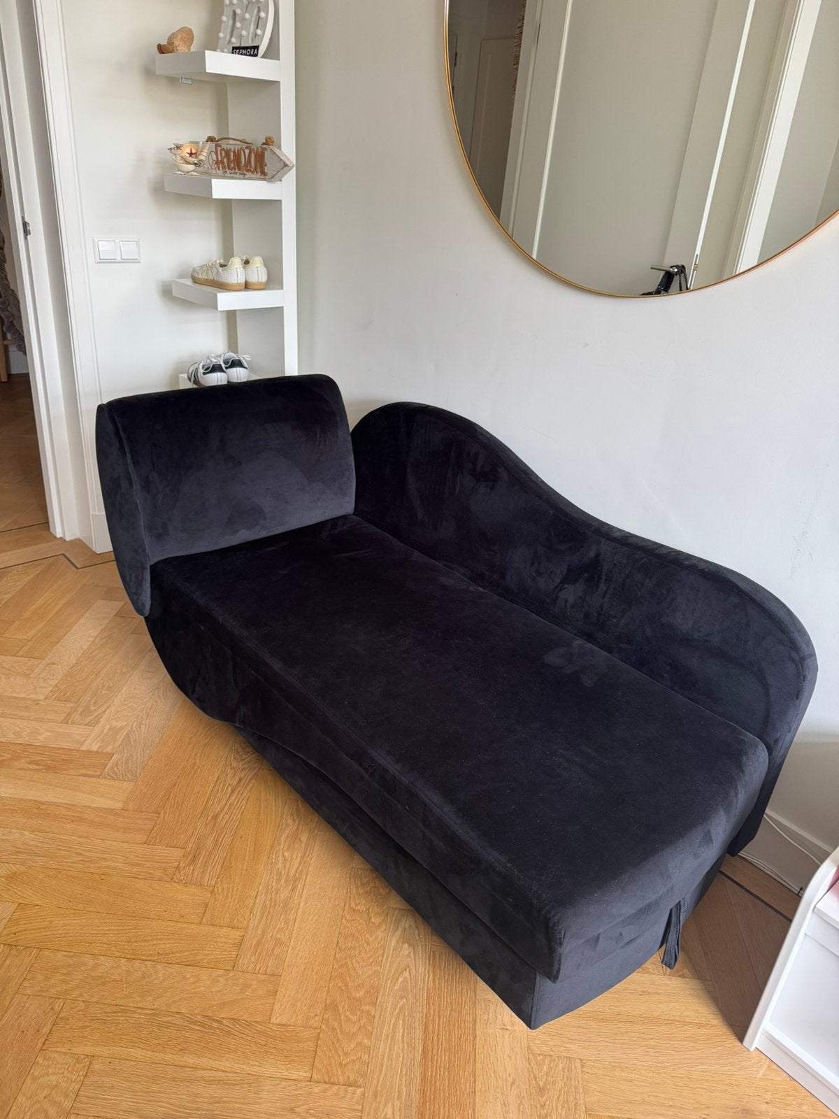 Zwart sofa bankje met opberggedeelte, Ophalen, Zo goed als nieuw, 75 tot 100 cm, Tweepersoons