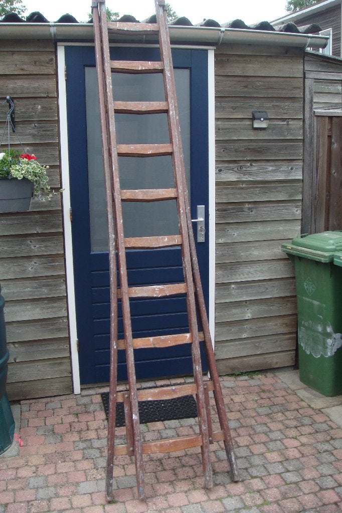 Oude Schuif Schildersladder van eikenhout., Doe-het-zelf en Verbouw, Ophalen, Gebruikt, Ladder, 4 meter of meer