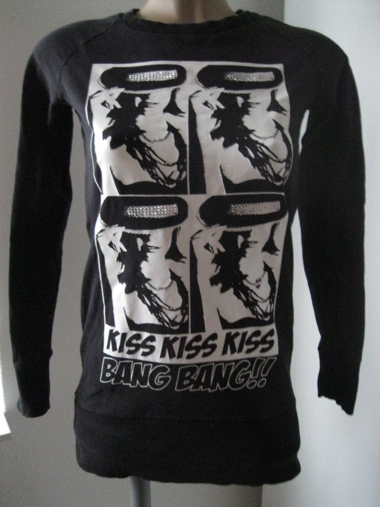 maat S, 1 zwarte longsleeve, met opdruk en steentjes, 72 cm., Hot Street, Meerkleurig, Ophalen of Verzenden, Maat 36 (S)