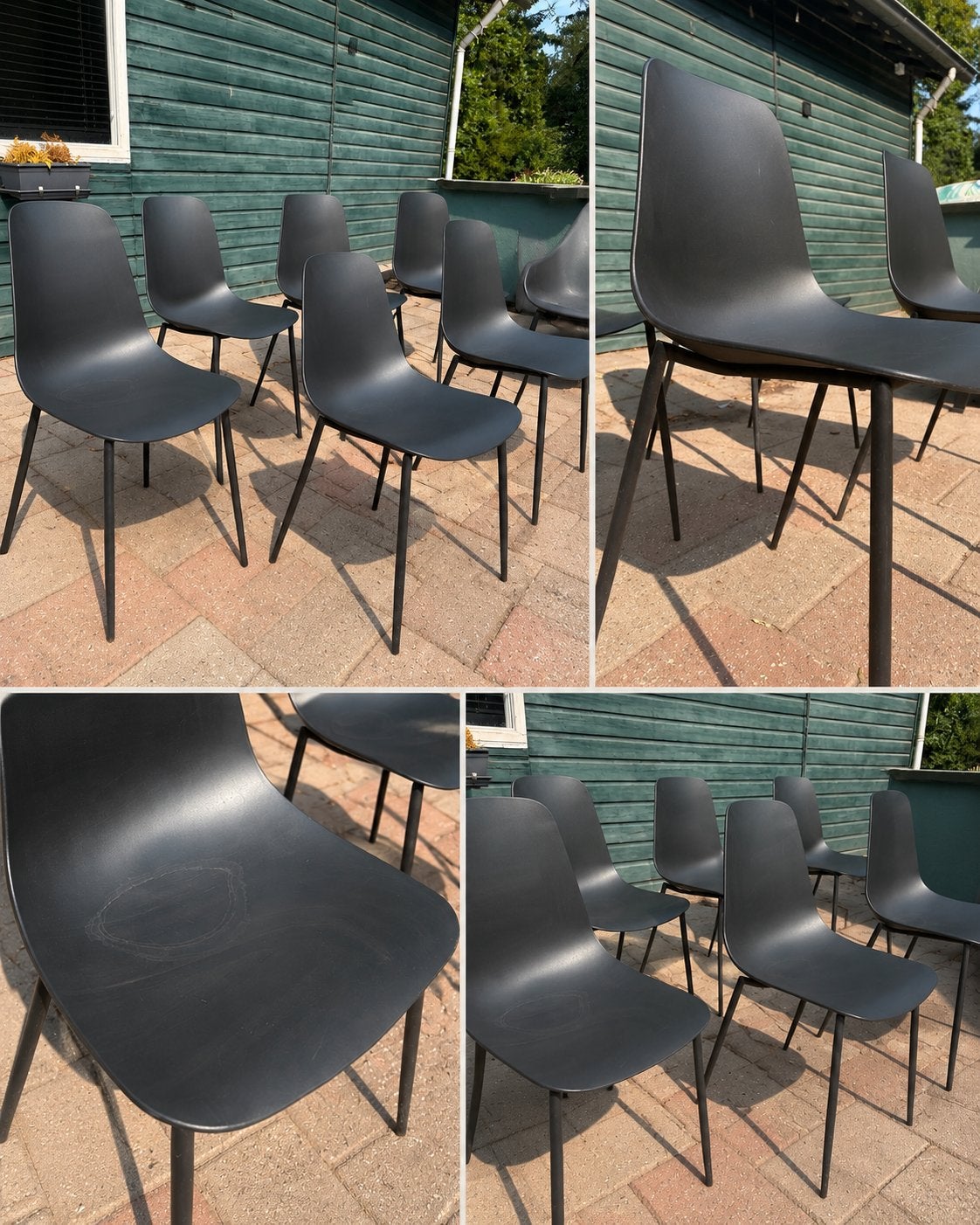Set van 5 zwarte eetkamerstoelen - Modern design, Huis en Inrichting, Stoelen, Ophalen, Kunststof, Gebruikt, Zwart
