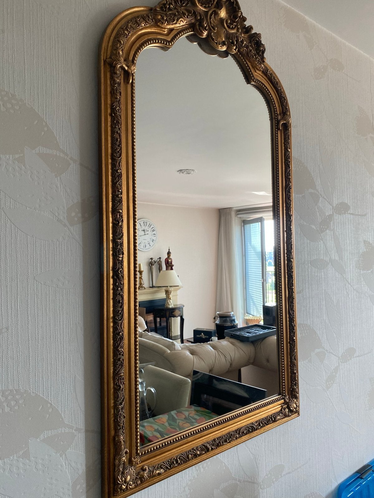 Grote Antieke Gouden Spiegel - Barok Stijl, Huis en Inrichting, Woonaccessoires | Spiegels, Ophalen, Zo goed als nieuw, 150 tot 200 cm