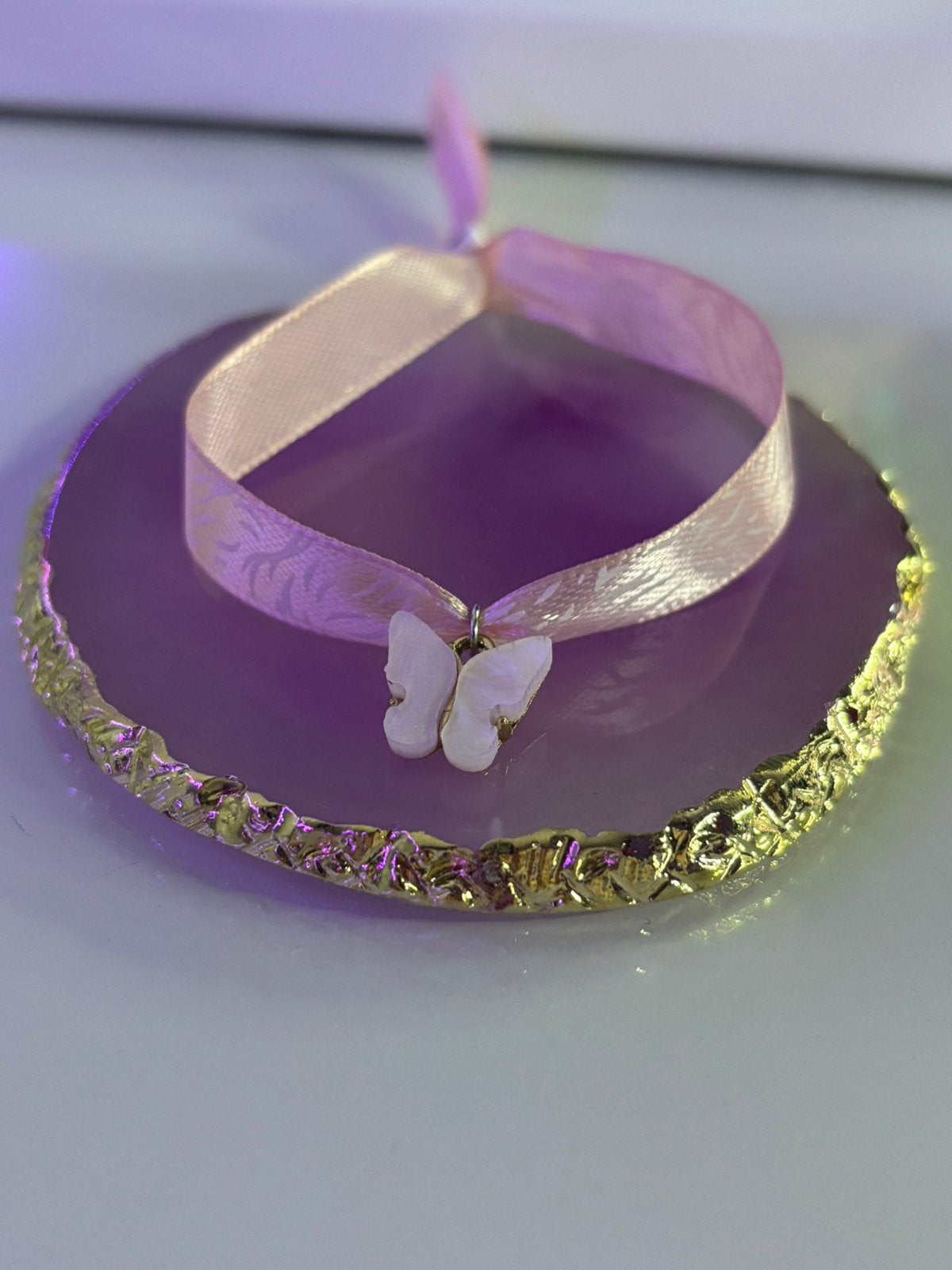 Roze lint armbandje met vlinder, Overige materialen, Nieuw, Ophalen of Verzenden, Roze
