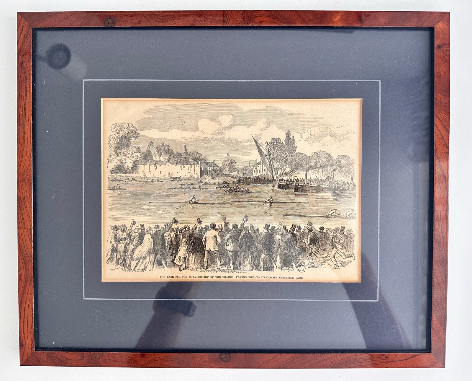 Antieke Houtgravure: Roeiwedstrijd op de Theems (19e eeuw), Ophalen, Dagelijks leven, 1800 - 1899, Houtsnede
