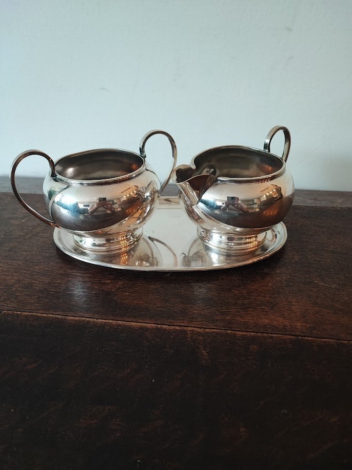 ** 3 verzilverde items - suikerpot + melkkan en schaaltje **, Antiek en Kunst, Curiosa en Brocante, Ophalen of Verzenden