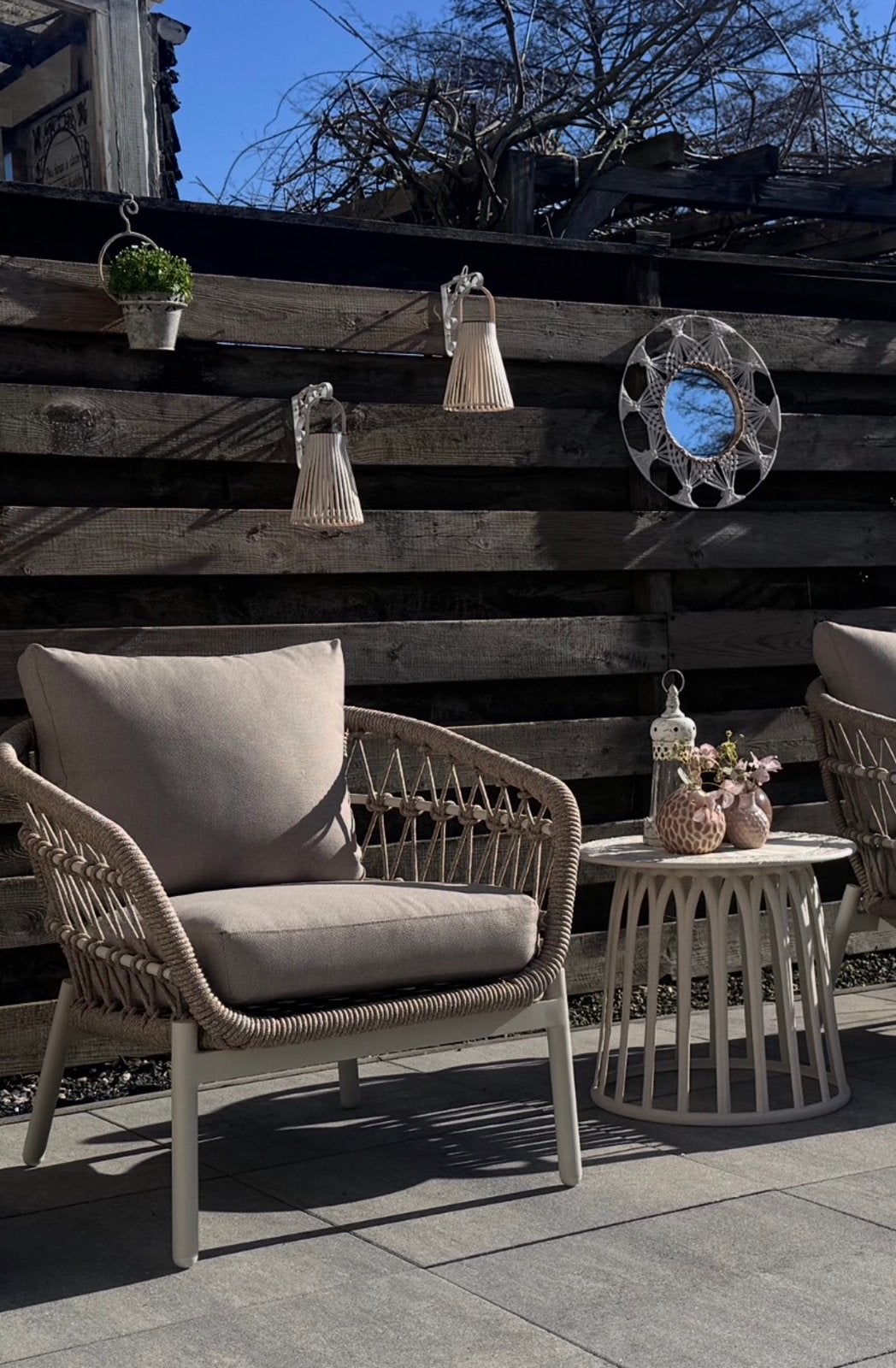 Zandkleurige low dining/ loungeset met rope , 6 mnd. oud., Ophalen, Zo goed als nieuw, Stoel