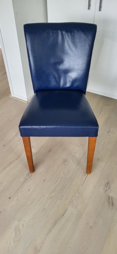 6 blauwe leren eetkamerstoelen, Ophalen, Gebruikt, Blauw, Vijf, Zes of meer stoelen
