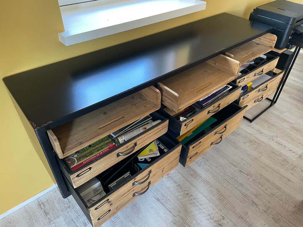 Industriële ladekast/dressoir met 9 lades 155 x 40 x 85, Huis en Inrichting, Ophalen, 5 laden of meer, Zo goed als nieuw, Minder dan 100 cm