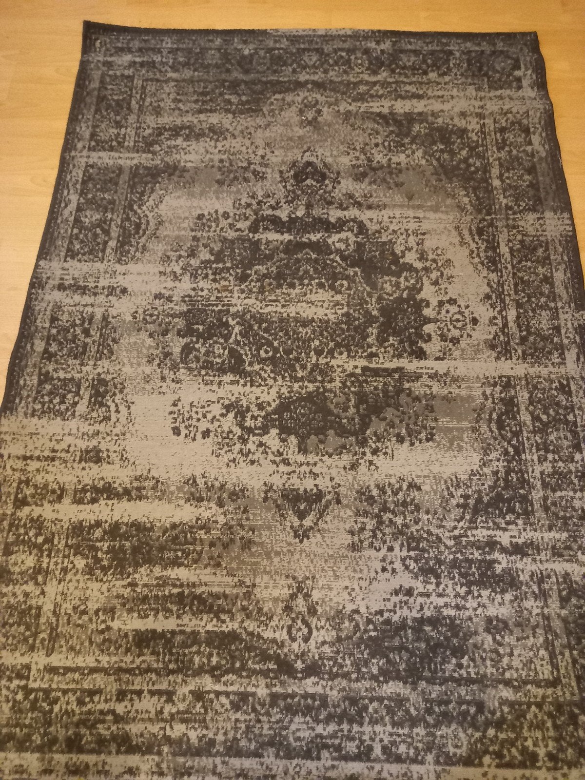 vintage zwart grijs vloerkleed 130 x 190, Huis en Inrichting, Stoffering | Tapijten en Kleden, Ophalen, 100 tot 150 cm, Grijs