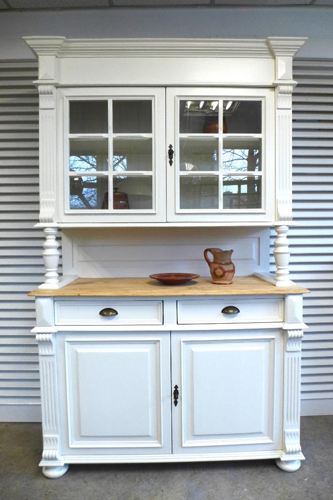 Prachtige witte landelijke buffetkast, Ophalen, Met plank(en), Gebruikt, 100 tot 150 cm