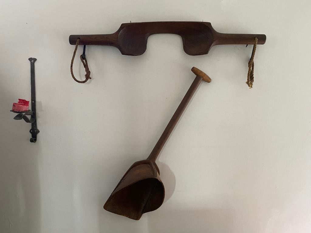 Antieke houten graanschep en juk, decoratieve set, Ophalen