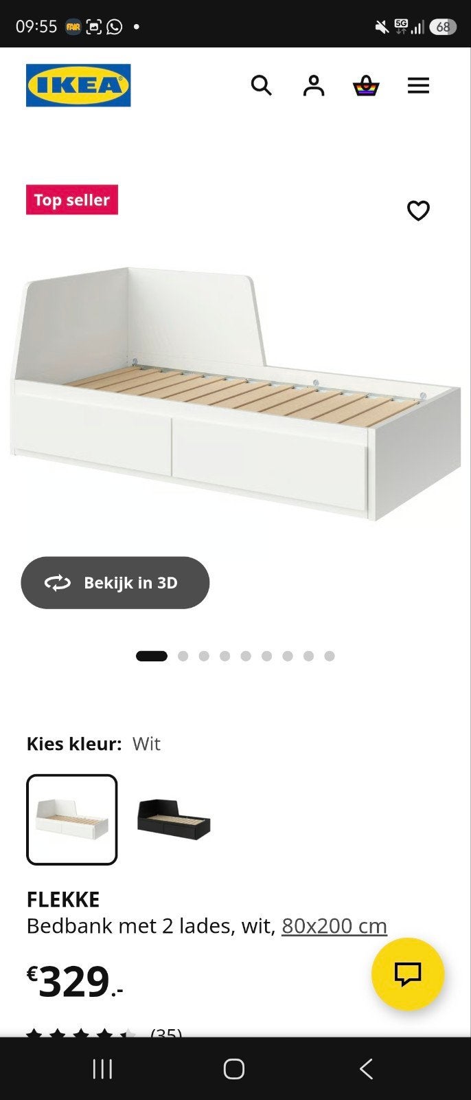 IKEA FLEKKE Bedbank met 2 lades, wit, 80x200 cm, Ophalen, Eenpersoons, Wit, Zo goed als nieuw