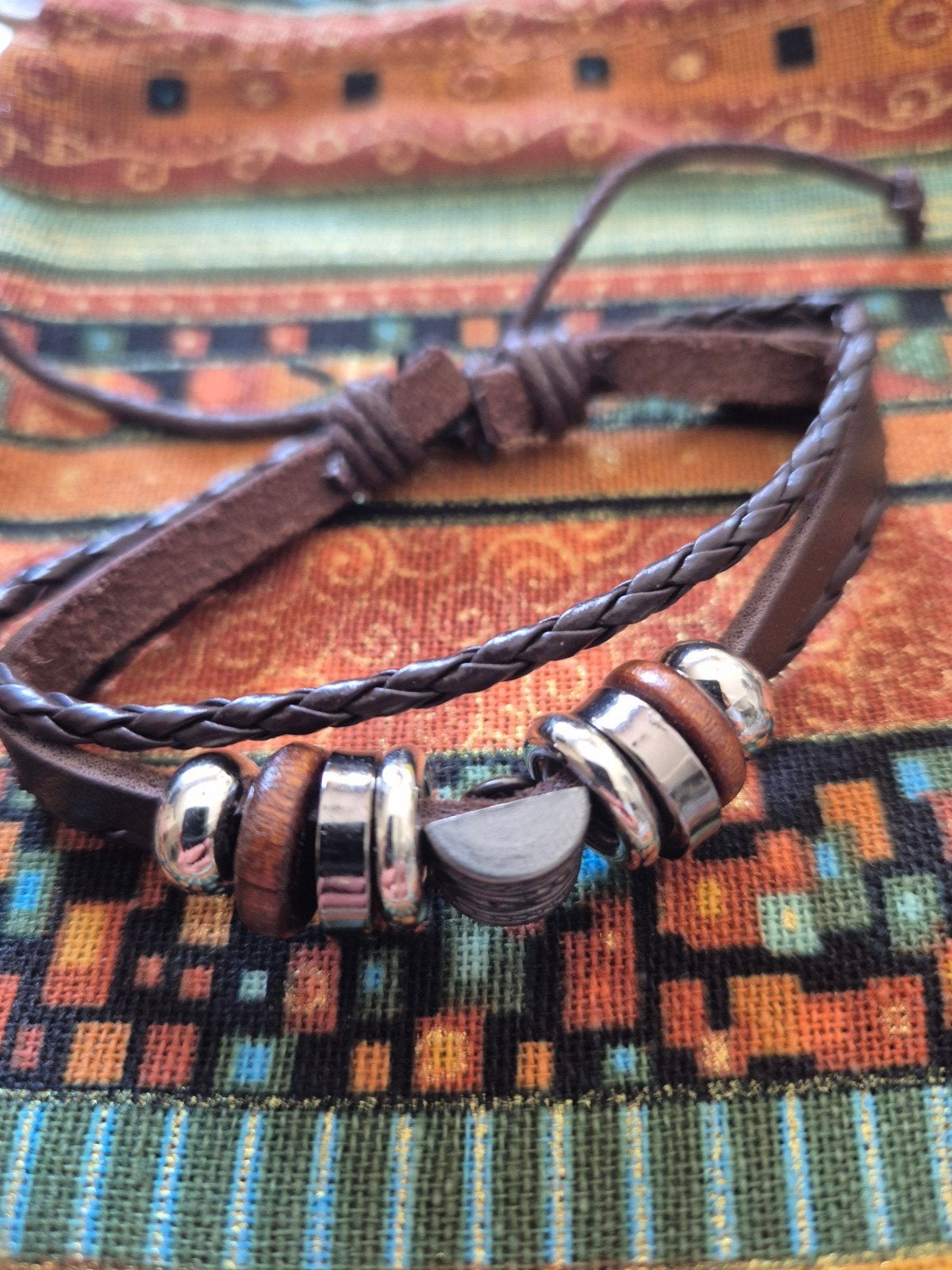 Bruine leren wikkelarmband met kralen -Festival & Strand Vib, Bruin, Nieuw, Leer, Ophalen of Verzenden