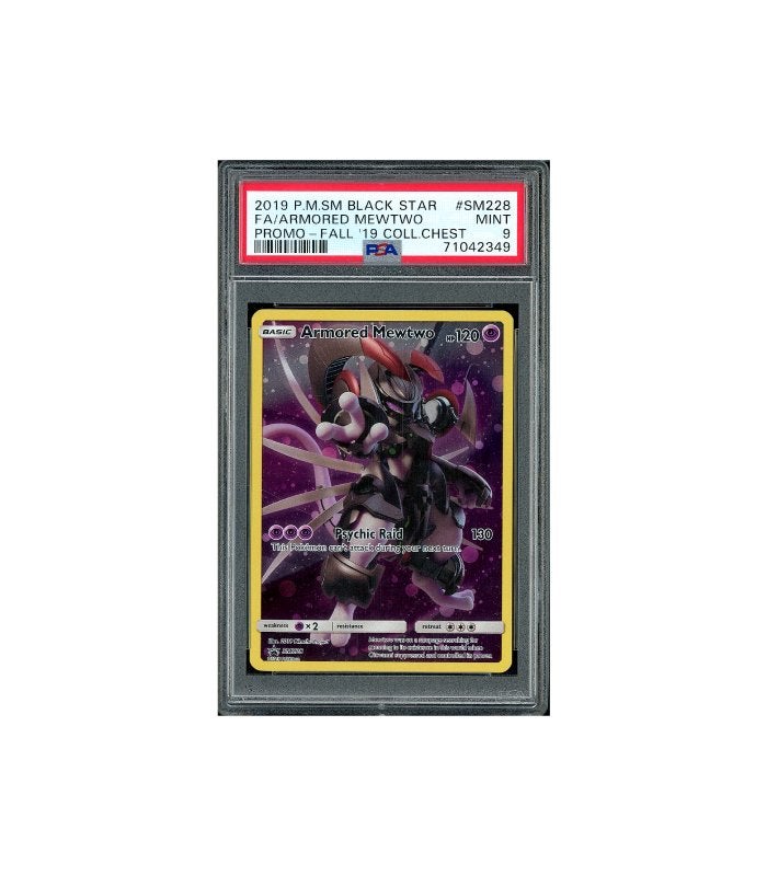 Pokemon Armored Mewtwo Full Art Promo #SM228 PSA 9, Ophalen of Verzenden, Zo goed als nieuw, Losse kaart, Foil