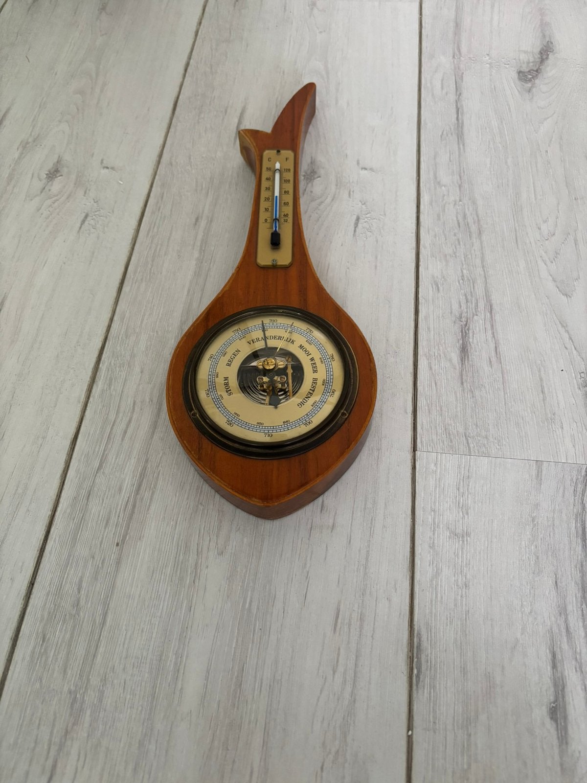 Vintage houten weerstation (Barometer & Thermometer), Ophalen of Verzenden, Zo goed als nieuw