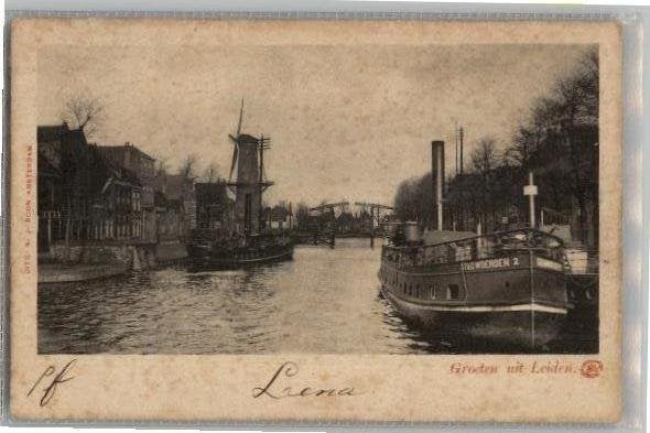 Leiden Molen en schip De Stad Woerden 2 st1902 uitg N.J.Boon, Verzenden, Voor 1920, Gelopen, Zuid-Holland
