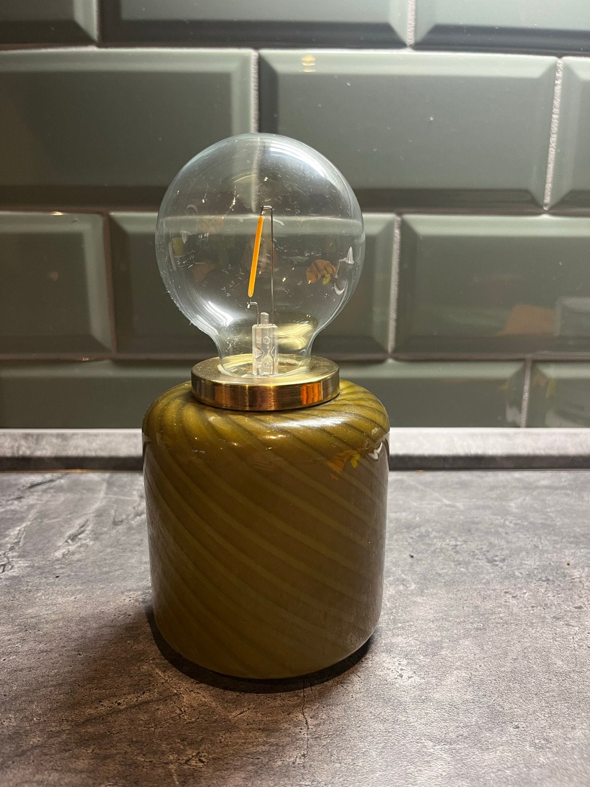 Malaga Tafellamp - Groen Glas met LED -20 cm, Huis en Inrichting, Overige merken, Groen, Overige fittingen, Ophalen of Verzenden