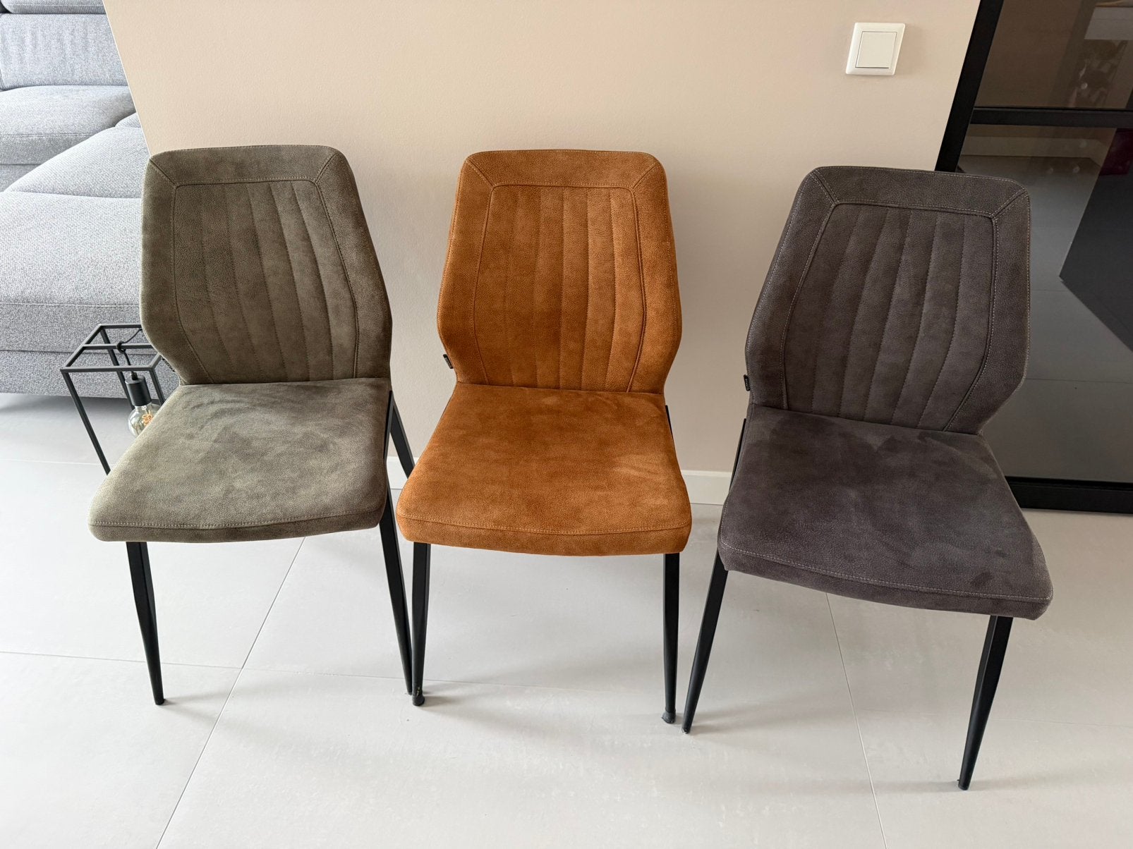 6 eetkamerstoelen, 3 kleuren, microvezel, Huis en Inrichting, Stoelen, Ophalen, Overige kleuren, Leer, Zo goed als nieuw