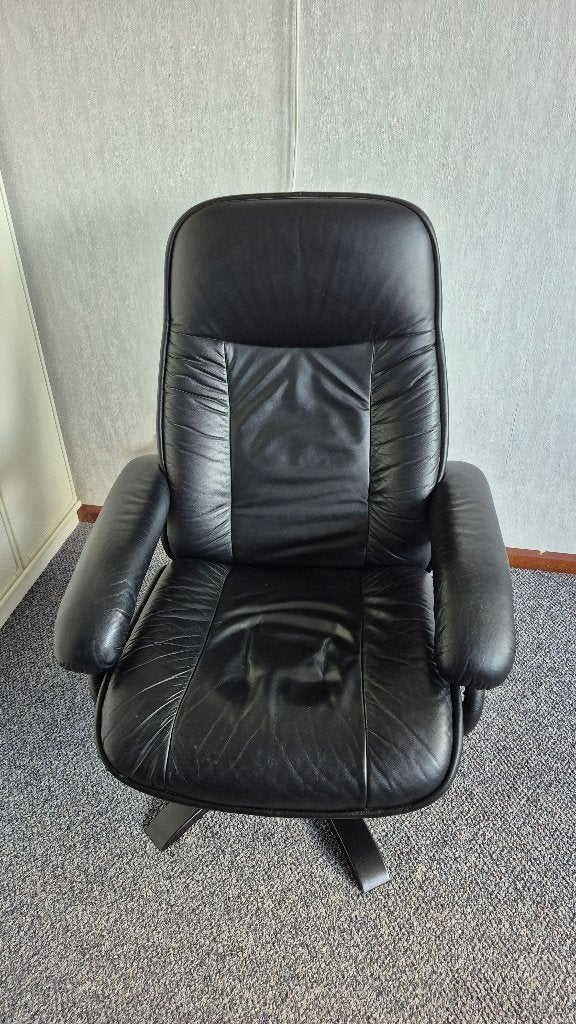 Zwart leren relax stoel, Ophalen, Gebruikt, Zwart, Leer