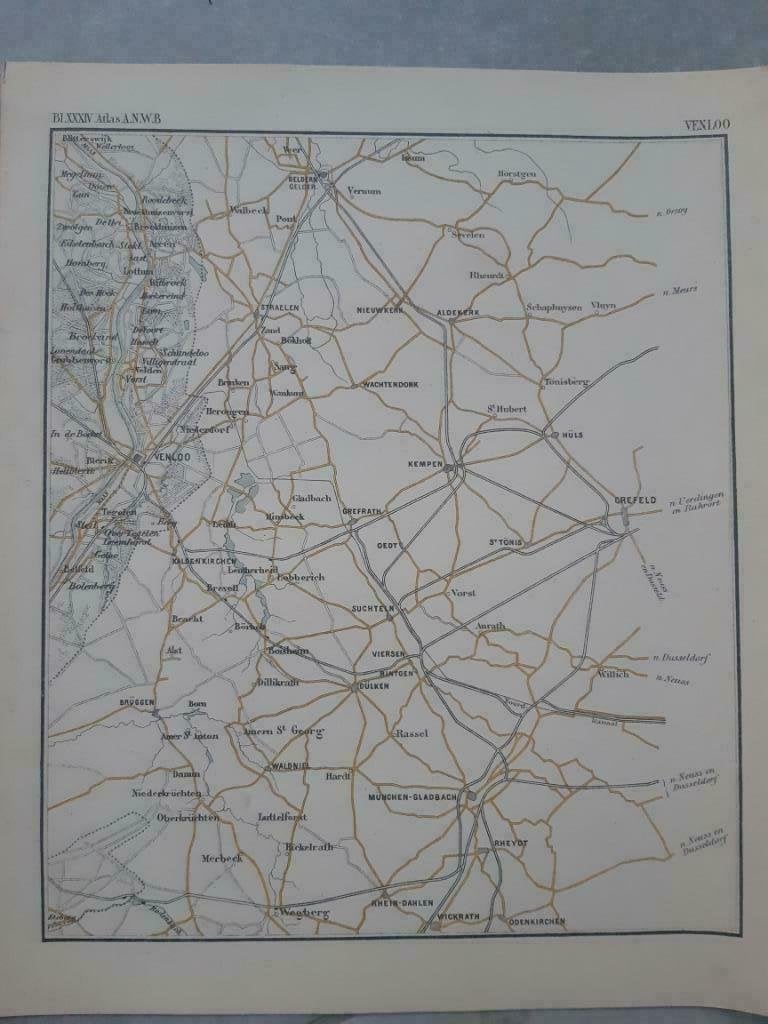 034 / plattegrond van de ANWB Venlo Duitsland ( rond 1900 ), Boeken, Gelezen, Ophalen of Verzenden, Landkaart, 1800 tot 2000