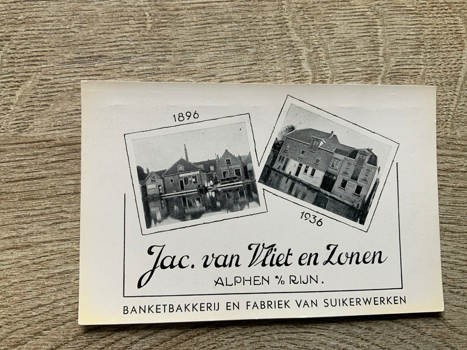 Oude reclamekaart Jac. van Vliet en Zonen Alphen a/d Rijn, Ophalen of Verzenden, Gebruikt