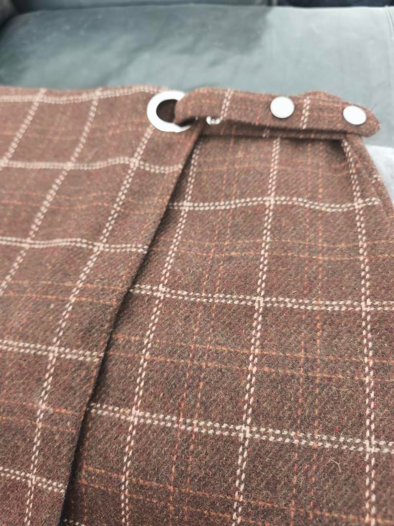 Geruite wollen midi rok, honing bruin, gevoerd, 40 cm, Kleding | Dames, Rokken, Ophalen of Verzenden, Bruin, Boven de knie