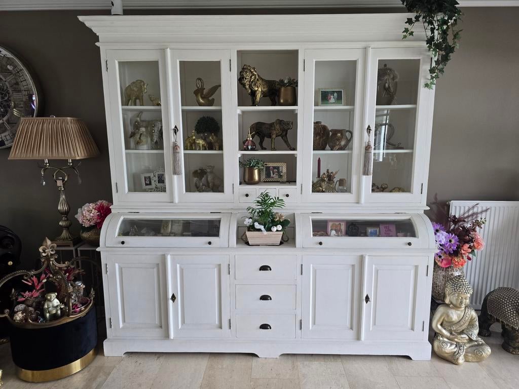 Mooie grote witte (krijt)kast - 226.5x58x228 cm, Gebruikt, Met deur(en), 200 cm of meer, Ophalen of Verzenden
