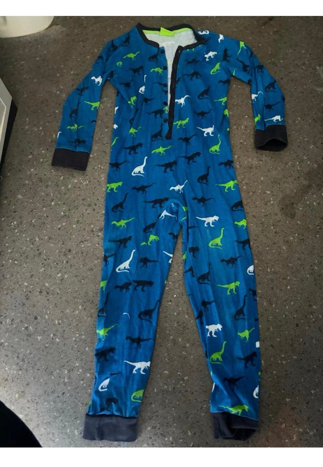 Dinosaurus Onesie Maat 116/122 - Blauw met Dinos, Kinderen en Baby's, Kinderkleding | Maat 116, Ophalen of Verzenden, Gebruikt