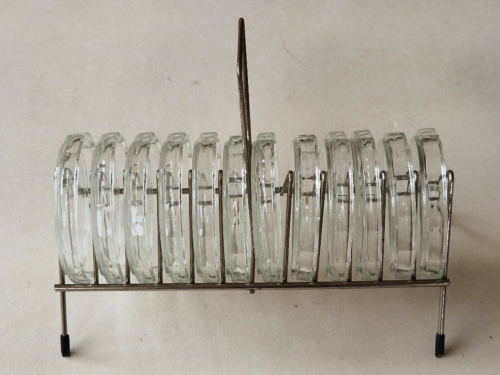 Jaren 60 rekje met 12 Bohemia Glass onderzetters., Ophalen of Verzenden, Zo goed als nieuw, Glas