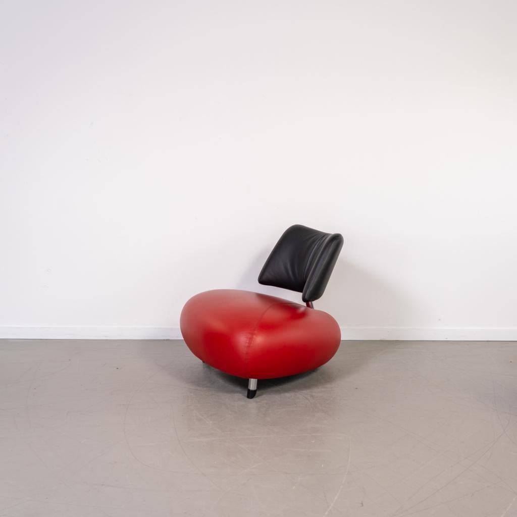4x Leolux Pallone Fauteuil Rood/Zwart Leer - Chroom, Niet ingevuld, Niet ingevuld, 75 tot 100 cm, Ophalen of Verzenden