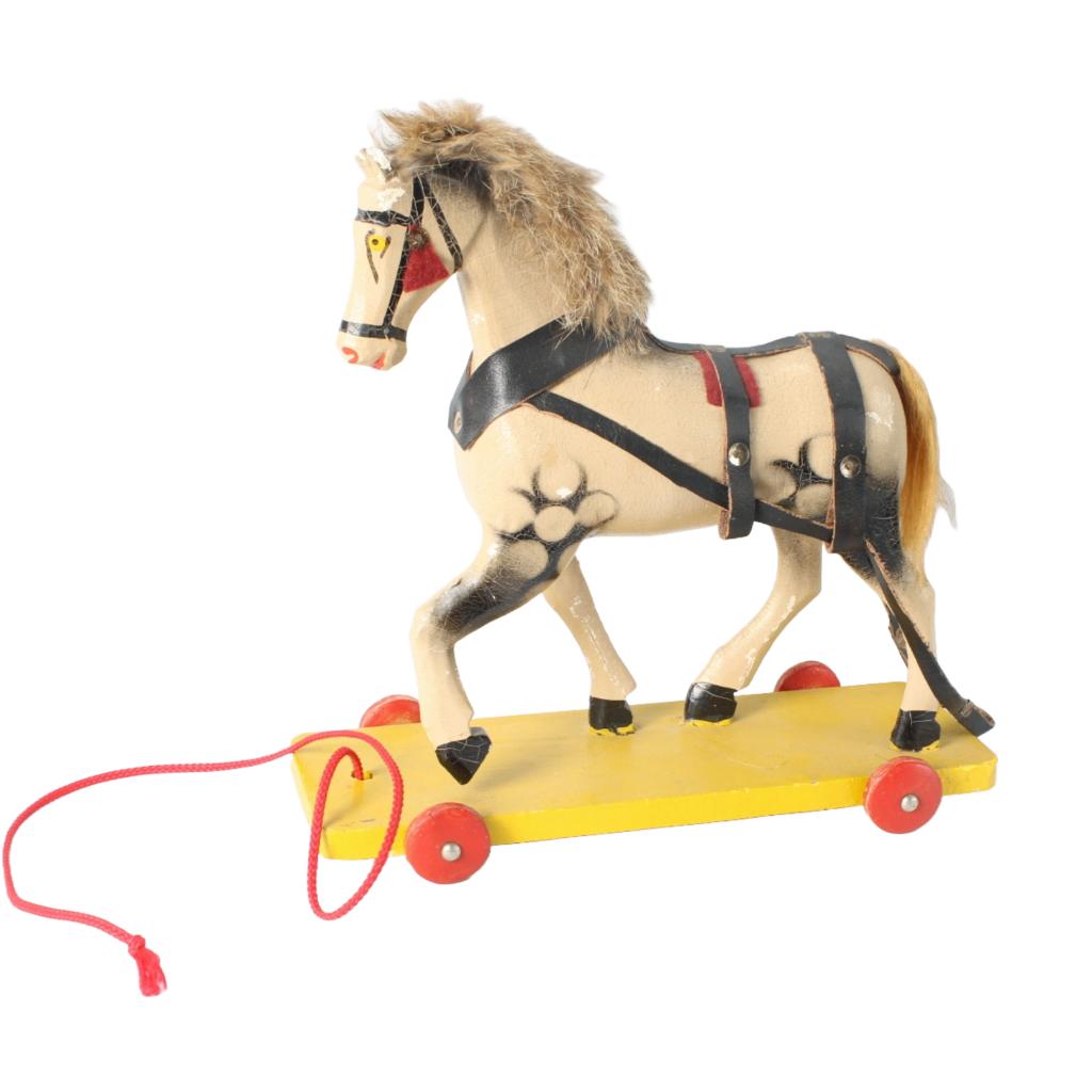 Vintage houten trekpaard op wielen – ca. 1940–1950, Antiek en Kunst, Ophalen of Verzenden