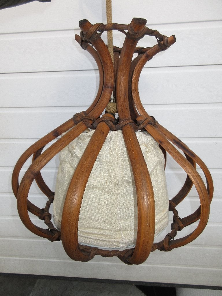 Vintage Manou rotan lamp hanglamp, Ophalen of Verzenden, Gebruikt, Hout