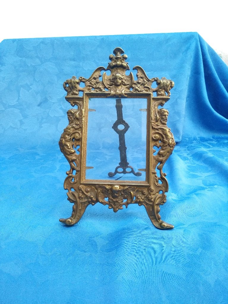 FOTOLIJST voor 1 foto, gegoten brons en glas, 28 cm hoog, Antiek en Kunst, Ophalen of Verzenden, Brons