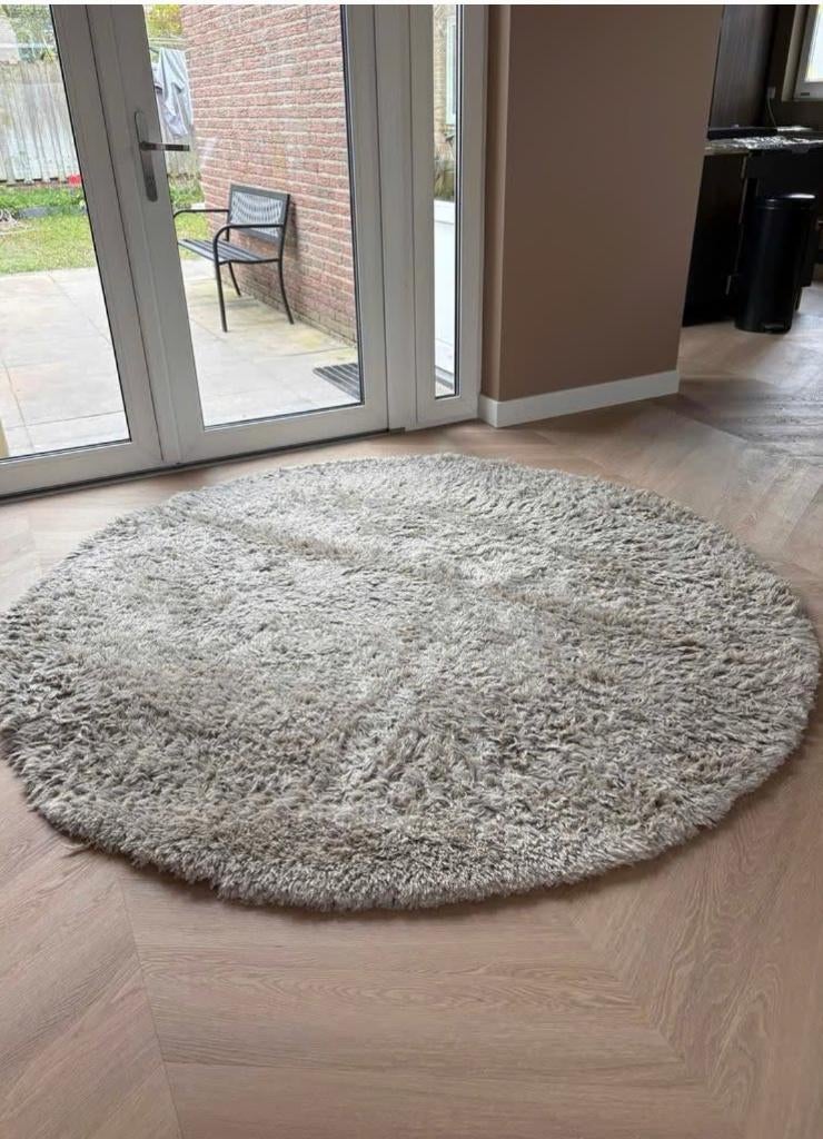 Rond hoogpolig vloerkleed beige crème – zacht modern tapijt, Huis en Inrichting, Stoffering | Tapijten en Kleden, Rond, Ophalen of Verzenden
