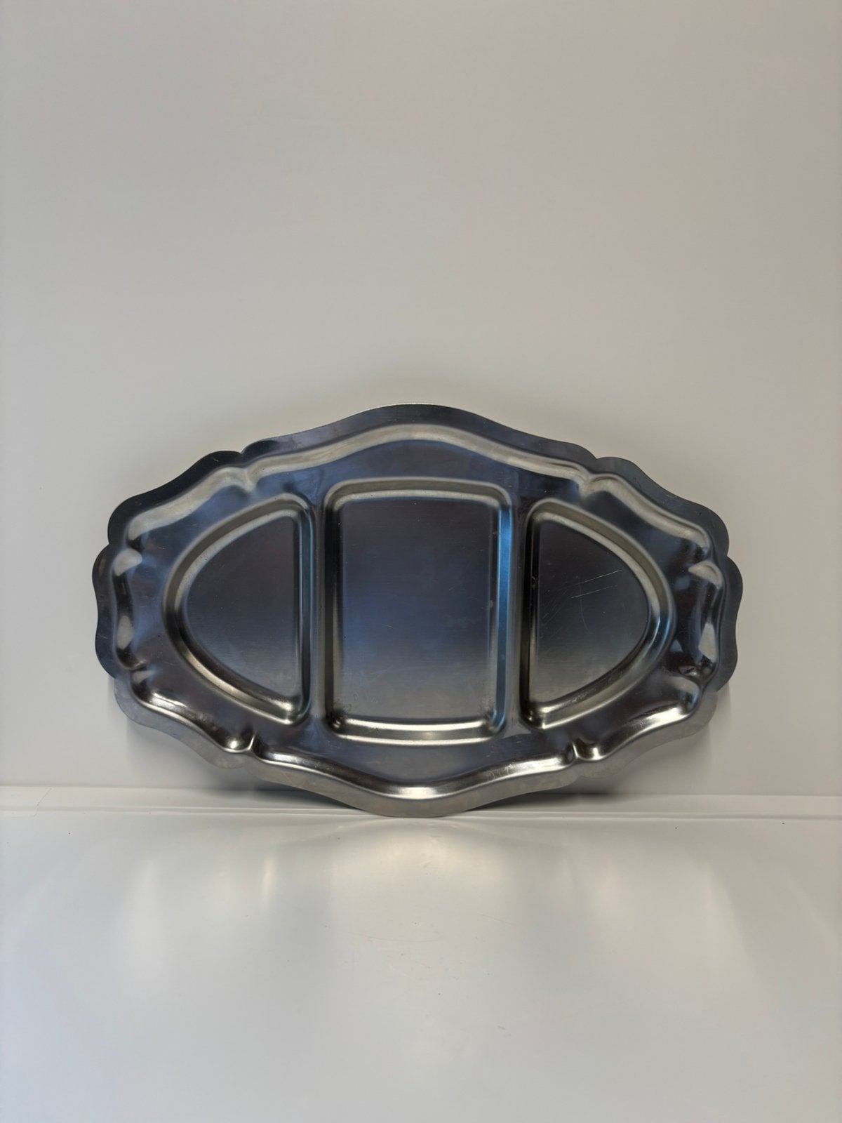 Vintage RVS drievaksschaal, Antiek en Kunst, Antiek | Schalen, Verzenden