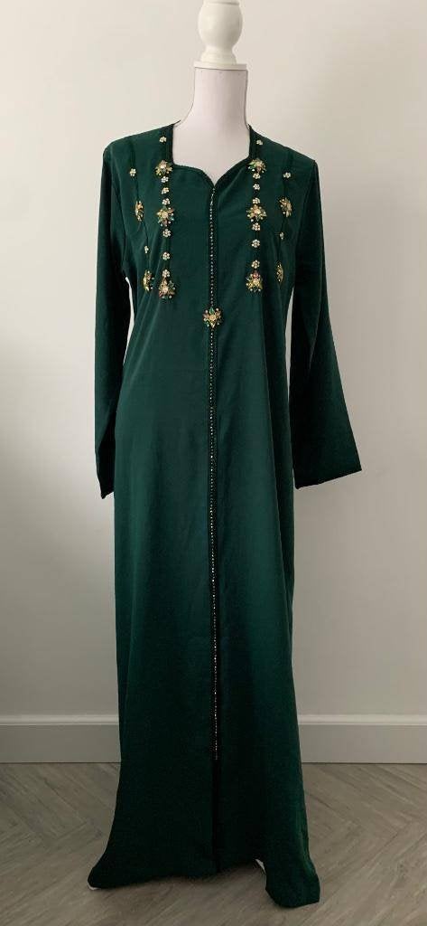 Mosgroene Kaftan bewerkt met steentjes, maat S - M!, Maat 38/40 (M), Overige typen, Verzenden, Zo goed als nieuw