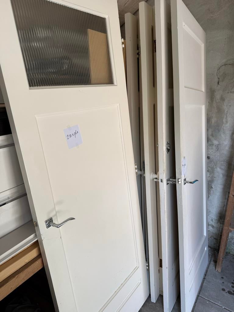 Diverse jaren 30 binnendeuren, wit, met en zonder glas, Doe-het-zelf en Verbouw, Deuren en Horren, Gebruikt, 80 tot 100 cm, Binnendeur