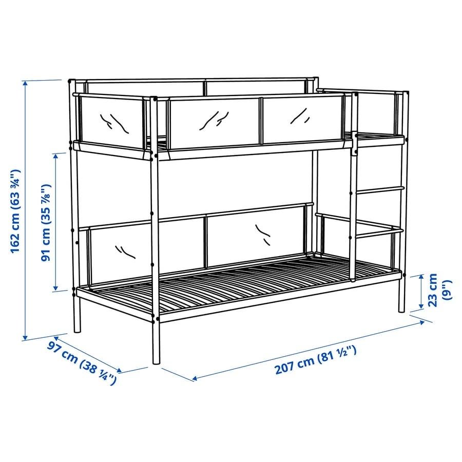 IKEA VITVAL Stapelbed 90x200 cm wit/lichtgrijs, Ophalen, 90 cm, 160 tot 180 cm, Tweepersoons
