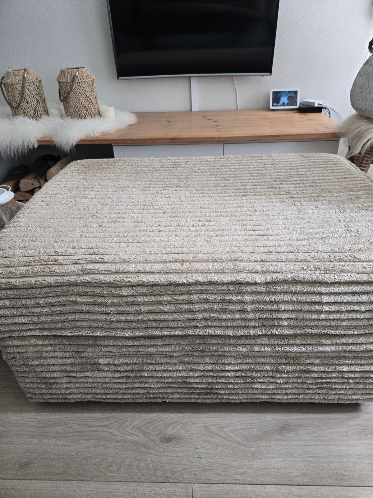 ROFRA beige hocker - Comfortabel en stijlvol, Gebruikt, 100 tot 125 cm, Ophalen of Verzenden, 75 tot 100 cm