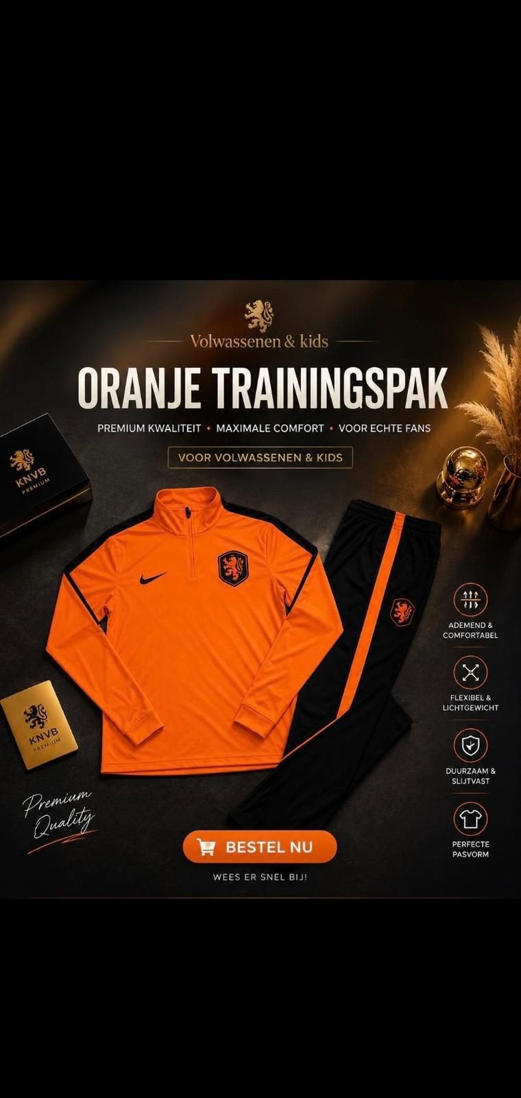 KNVB Oranje Trainingspak - Volwassenen & Kids, Maat 38/40 (M), KNVB, Overige typen, Nieuw
