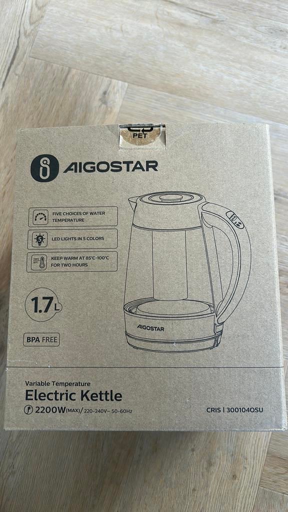 Aigostar waterkoker met temperatuurinstelling en led lamp, 1 tot 2 liter, Ophalen of Verzenden, Gebruikt, Draadloos