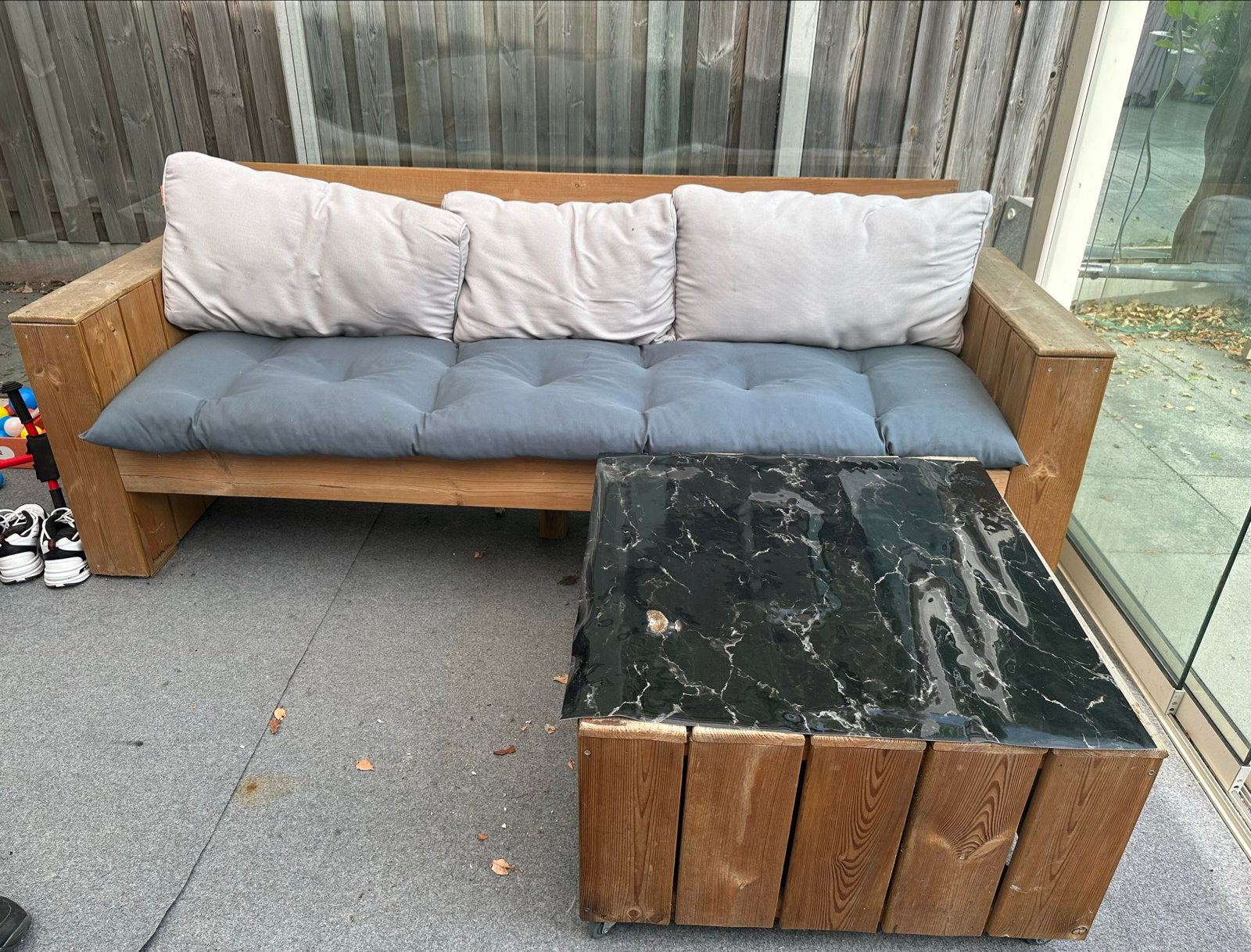 Een set houten tuinbank met tafel, Tuin en Terras, Tuinbanken, Ophalen, Gebruikt, Hout