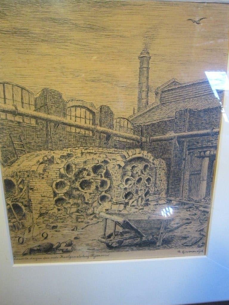 Rotterdam Feijenoord, Tek v/d Laatste dagen Koolgasstokerij, Ophalen of Verzenden, Tekening, Pentekening