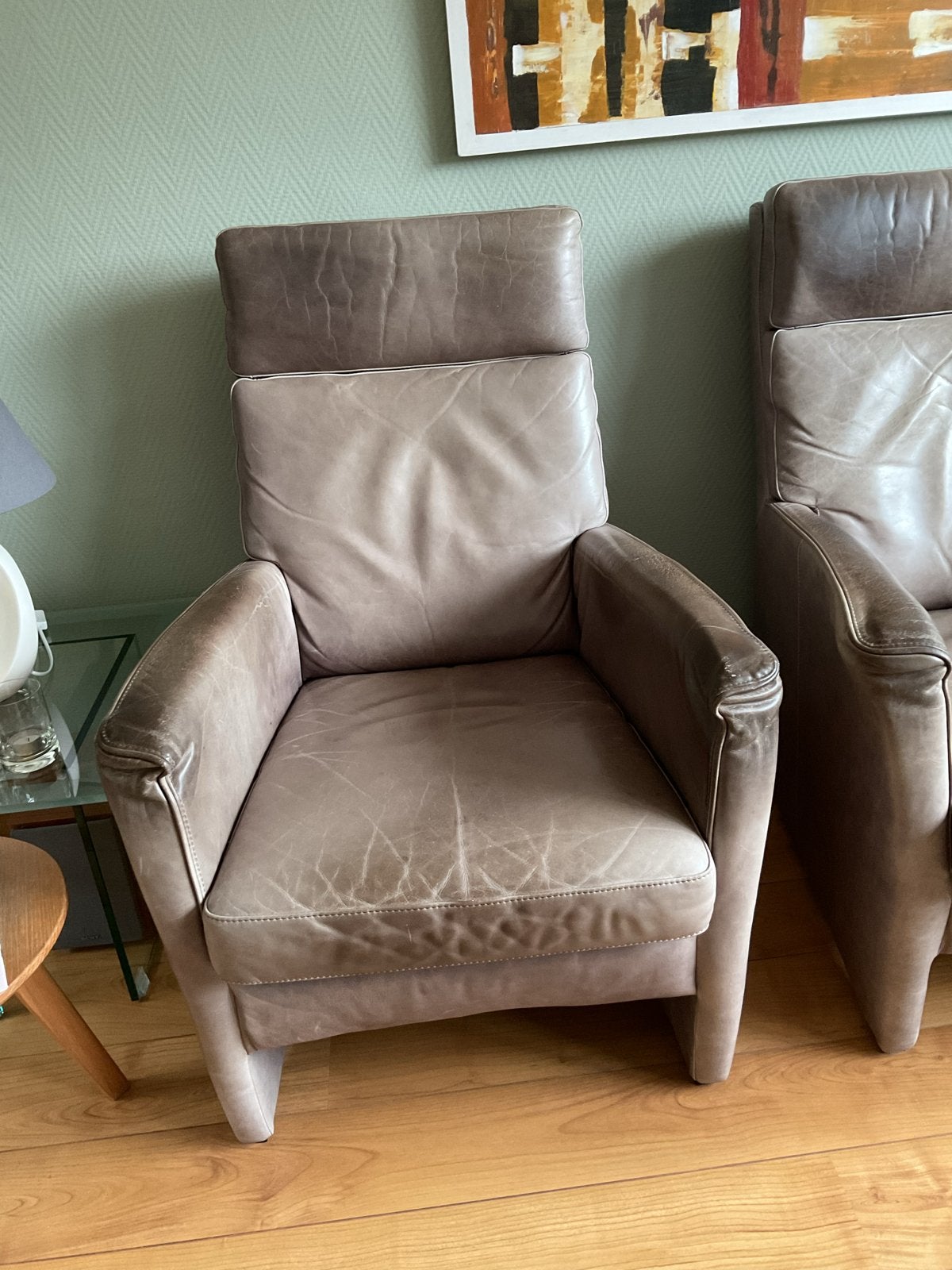 Set van 2 leren fauteuils - Gebruikt, Huis en Inrichting, Ophalen, Gebruikt, 75 tot 100 cm, Leer