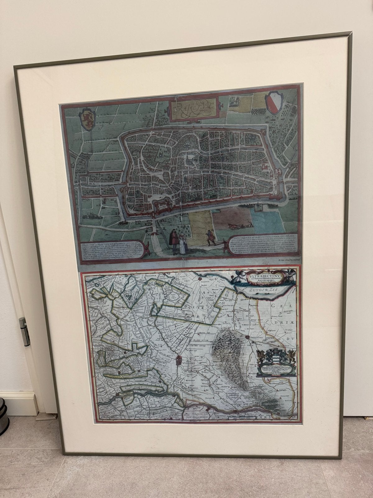 Ingelijste antieke kaarten: Utrecht en Zuiderzee, Ophalen of Verzenden
