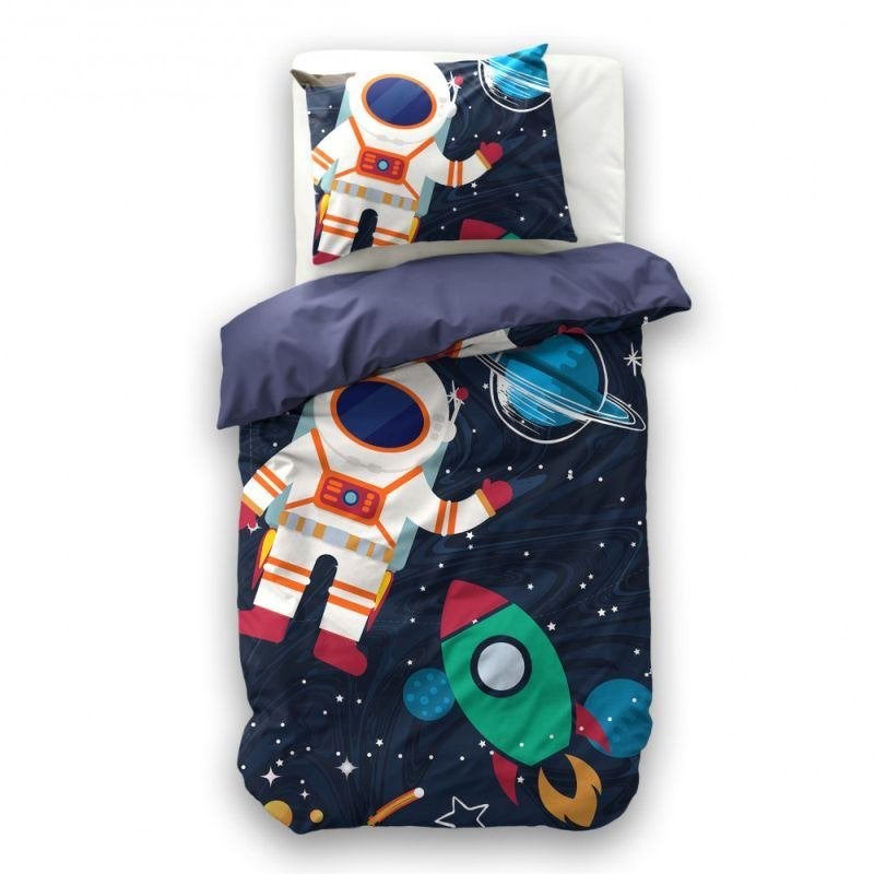 Dekbedovertrek Space man 2 Blauw 140 x 200/220, Overige merken, Dekbedovertrek, Nieuw, Ademend