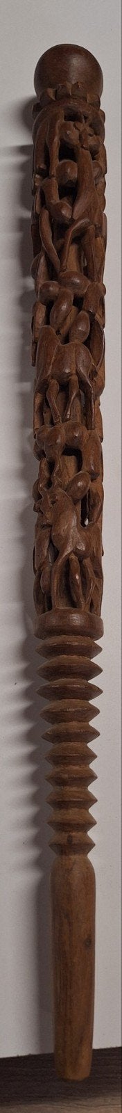 Afrikaanse wandelstok met houtsnijwerk, Overige onderwerpen, Houtsnijwerk, Hout, Bruin