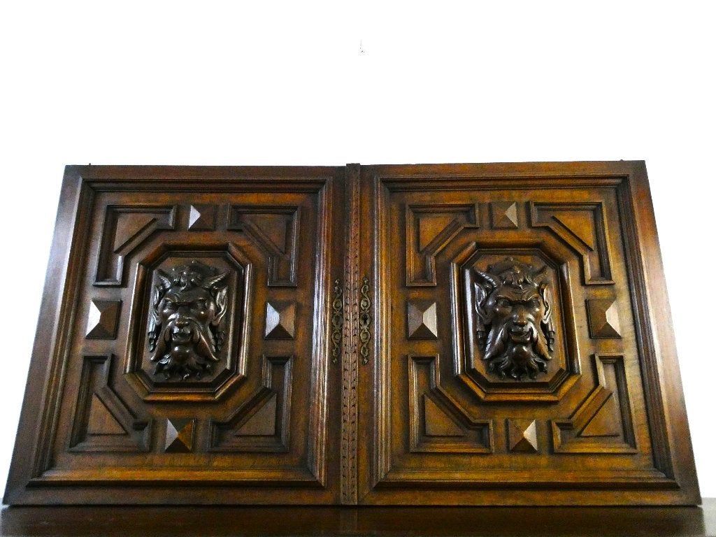 2 Deur panelen God Pan / Sater / Duivel Griekse mythologie, Antiek en Kunst, Overige onderwerpen, Houtsnijwerk, Handgemaakt, Hout