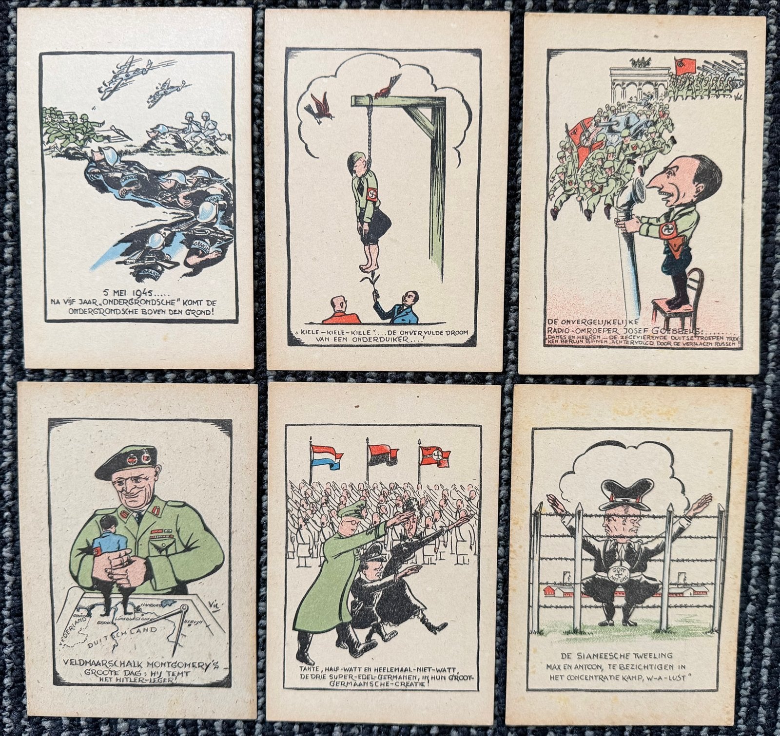 Set van 6 Antifascistische Spotprenten/Postkaarten WO2, Ophalen of Verzenden, 1940 tot 1960, Gelopen, Overig Europa