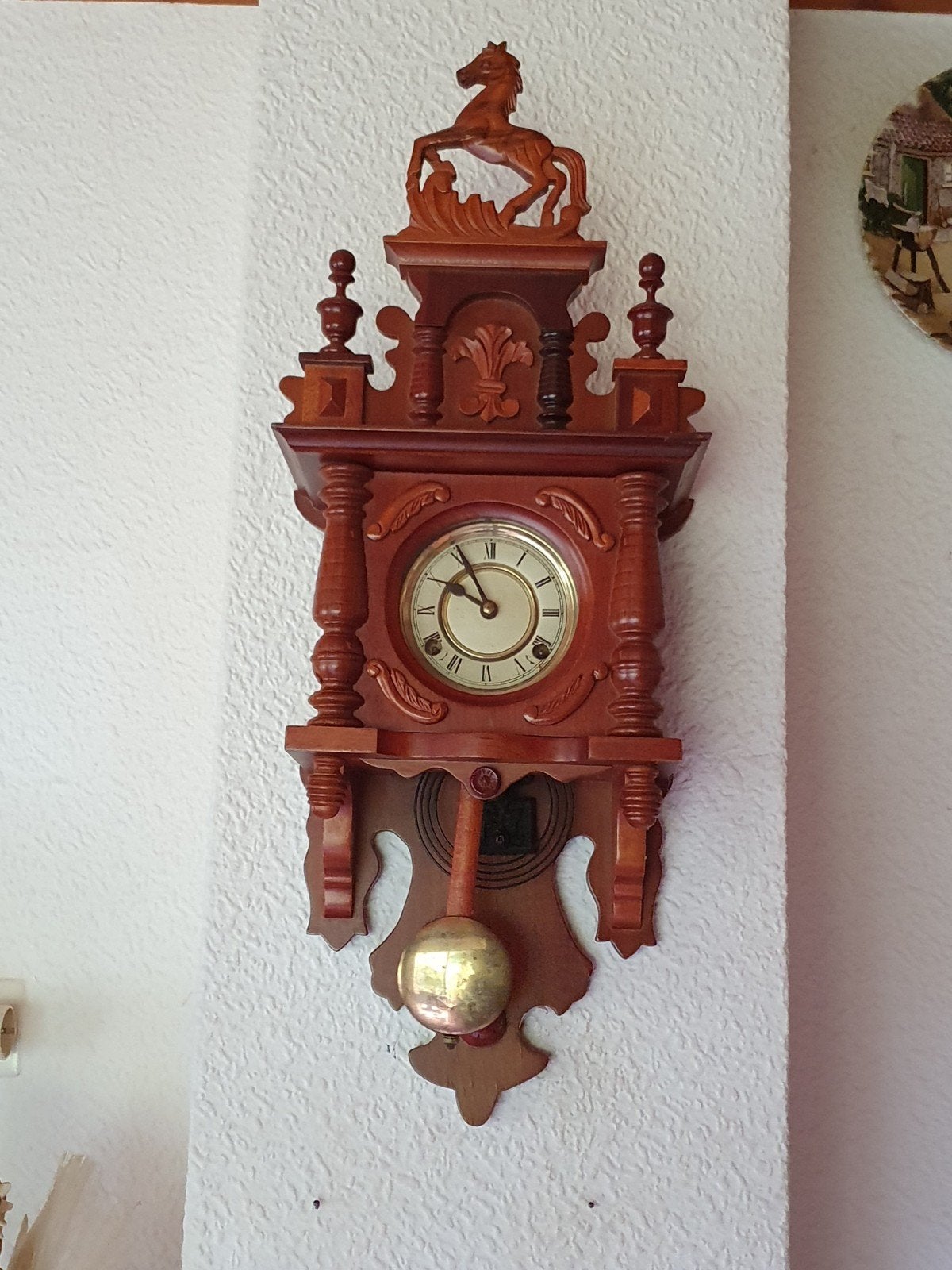 Antieke Wandklok met Paard en Slinger, Antiek en Kunst, Antiek | Klokken, Ophalen