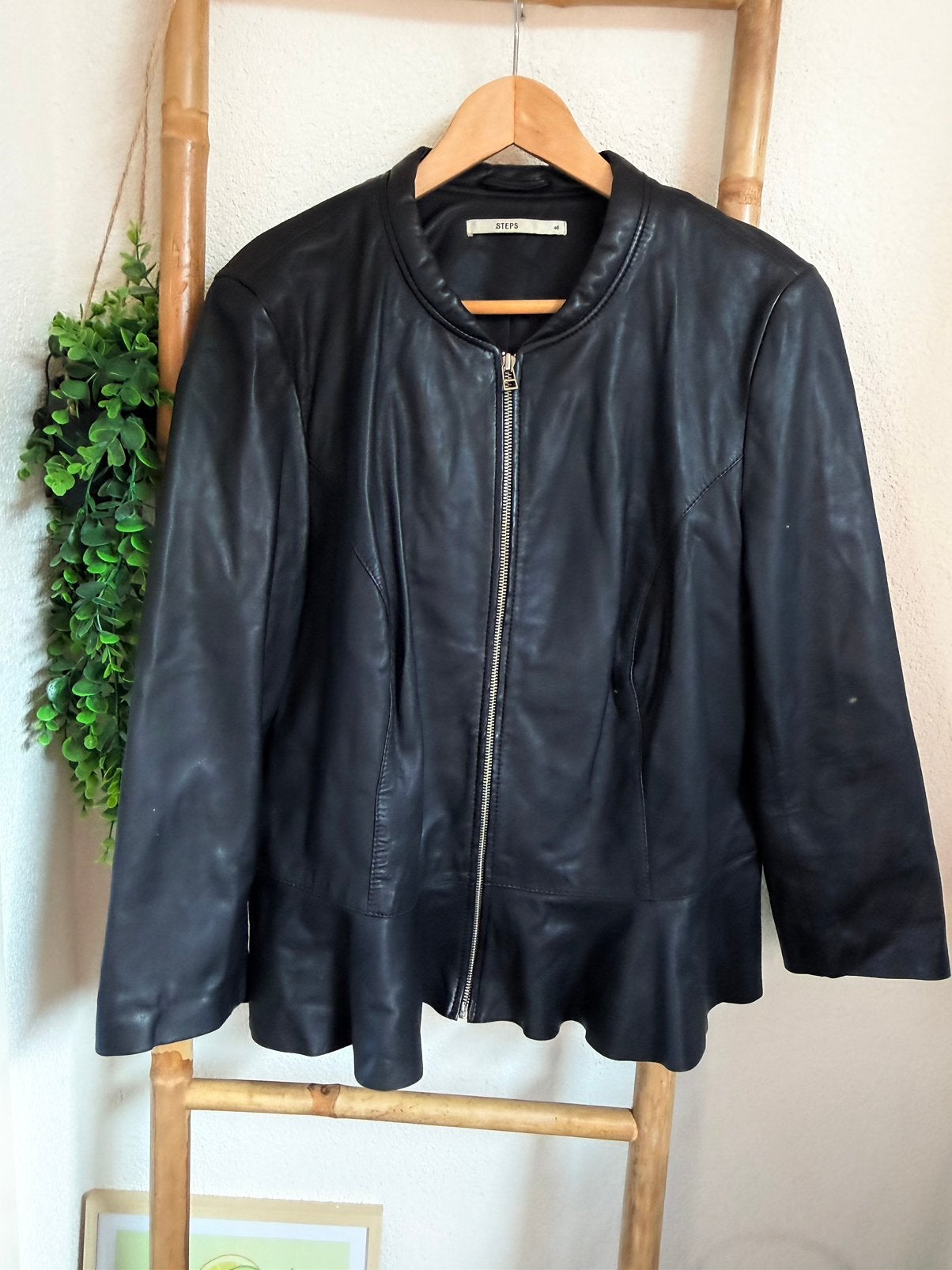 Steps leren jas maat 46, Kleding | Dames, Ophalen of Verzenden, Zo goed als nieuw, Maat 46/48 (XL) of groter, Zwart